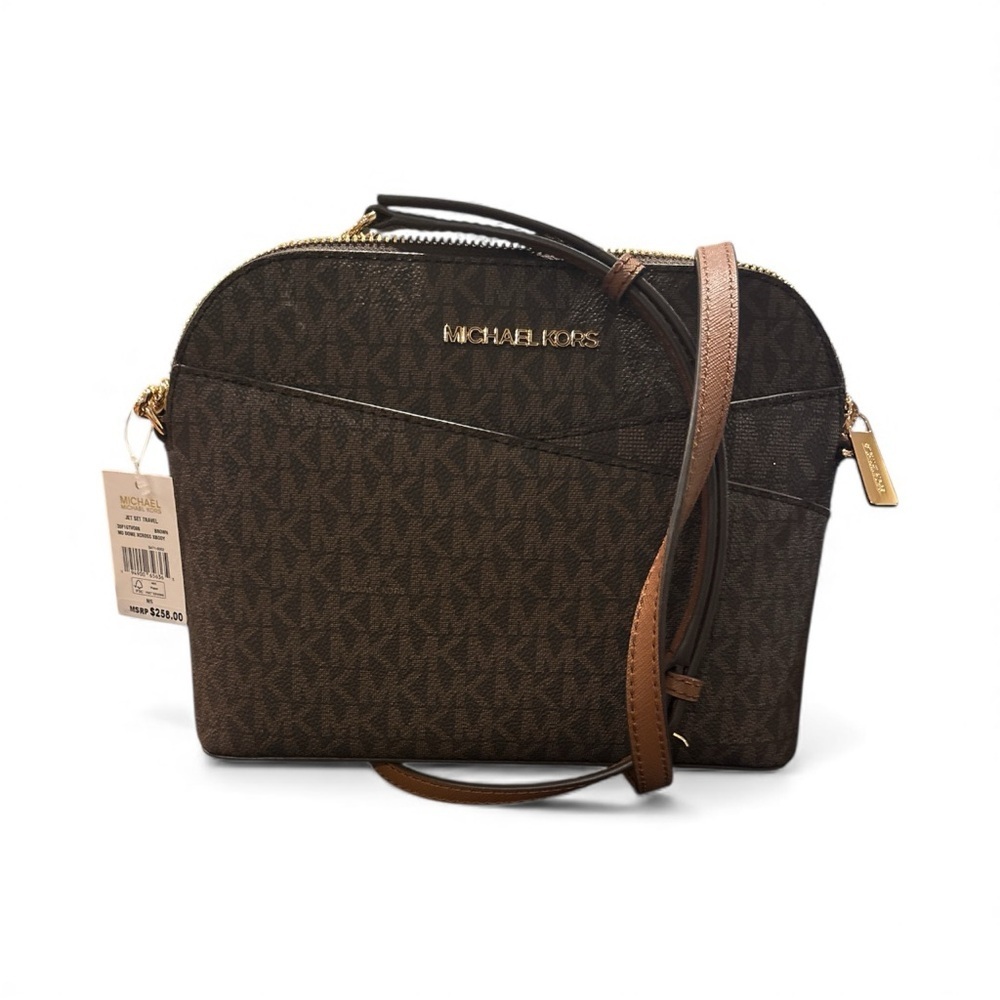 Michael Kors Jet Set Travel Medium Dome Crossbody in Brown Signature Canvas-NWT